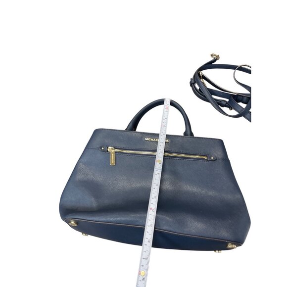 Michael Kors Womans Navy Blue Saffiano Leather Satchell Crossbody L SKU 9525 - Picture 5 of 16